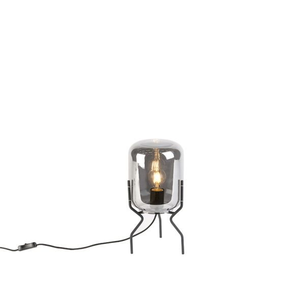 Inteligentní designová stolní lampa černá s kouřovým sklem
