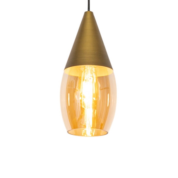 Moderní závěsná lampa zlatá s jantarovým